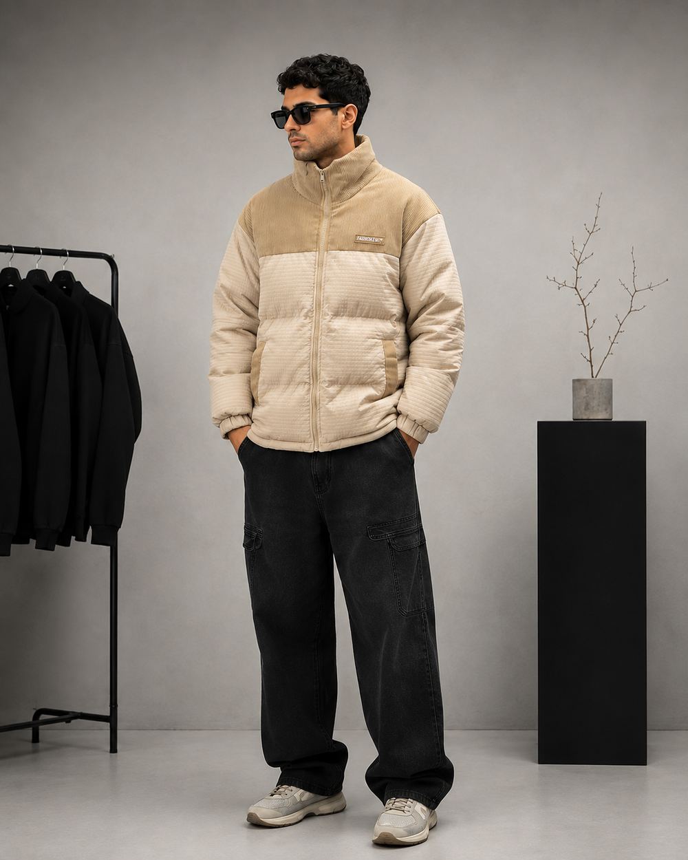 کاپشن مردانه دو رنگ FASHION2W مدل یقه ایستاده